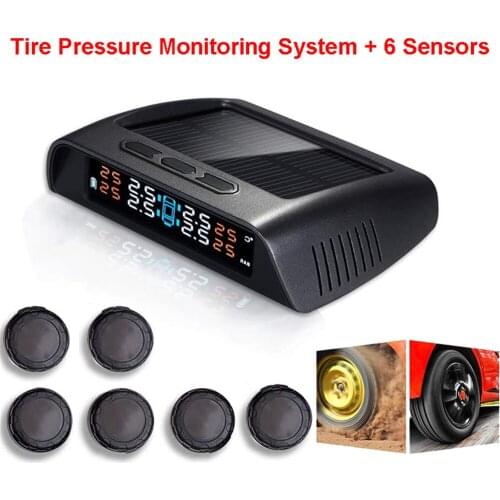WONVON Car Tire Pressure Monitoring System Solar TPMS Wireless Monitor with 6 Tire Pressure External Sensors for RV Trailer