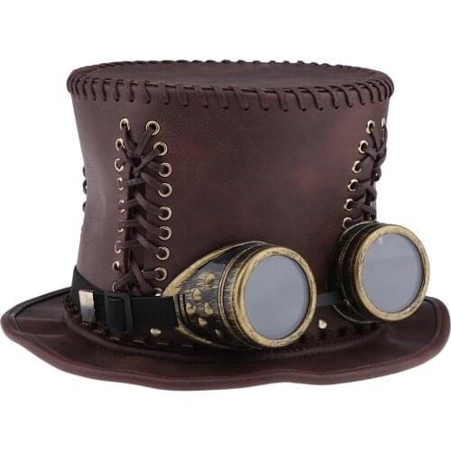 Adults Steampunk Gear Punk Flat Top Hat with Goggle Retro Victorian Fancy Dress Accessories