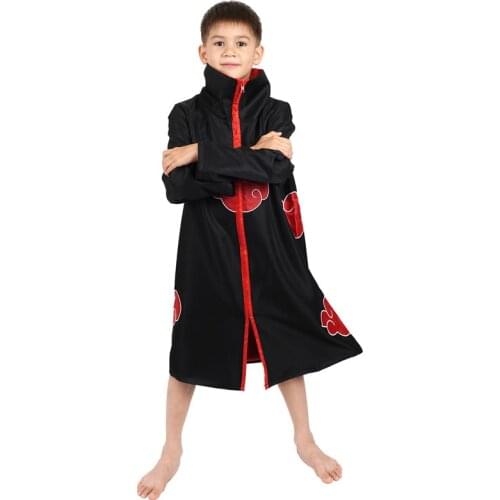Akatsuki Cloak Itachi Cosplay Costume For Kids Pain Deidara Fancy Halloween Suit Unisex Anime Cool Outfit Zipper Black Coat