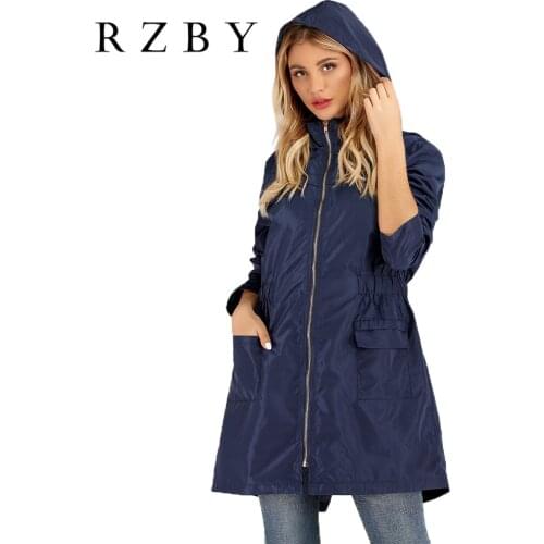 Women Coat Trench Hooded Casacos Feminino Pockets Zipper Windbreaker Streetwear Fitness Solid Wind Coats Lady Clothes RZBY065