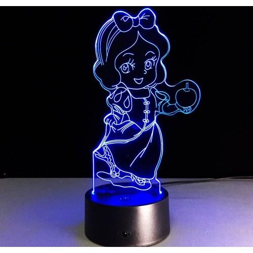 2019 Snow White 3D Stereo Vision Lamp Acrylic 7 Colors Changing USB Bedroom Bedside Night light Creative Desk lamp Gift For Kids