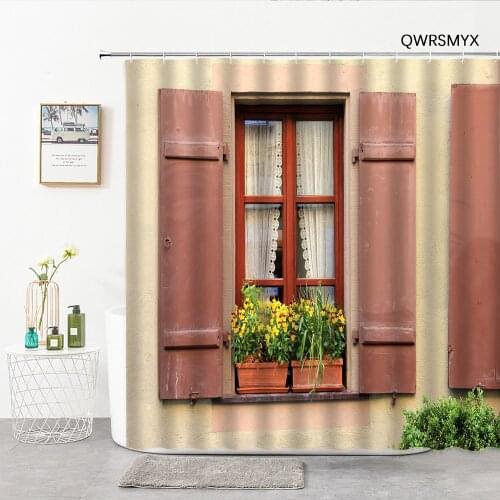 3D Flower Pot Window Bathroom Curtain Printing Shower Curtains Washable Fabric Hook Home Decor Background Wall Bathroom Products