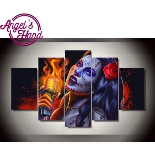 5d DIY Diamond Embroidery terror Girl singing Mosaic Diamond Painting Skull cross stitch Hobbies And Crafts Home Decoration 5pcs