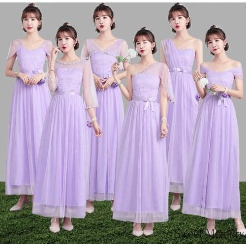6 Styles Elegant Women Long Pink Violet Purple Bridesmaids Dresses Tulle Wedding Guest Party Prom Robes 2021 Sweet Memory