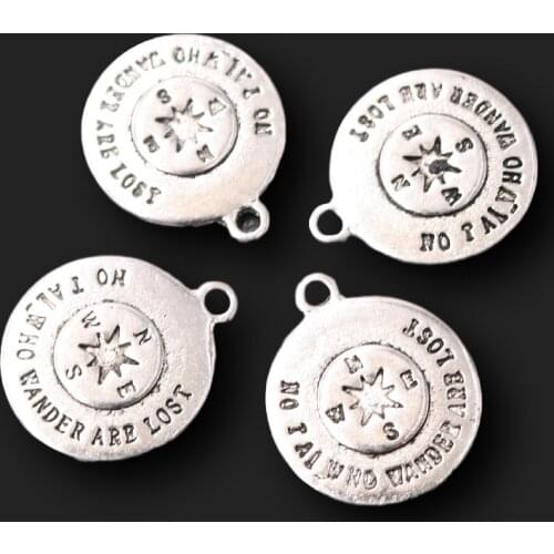 8pcs Silver Plated Not all who wander are lost Tag Compass Pendant Necklace Bracelet DIY Charm For Jewelry Crafts Making A2317