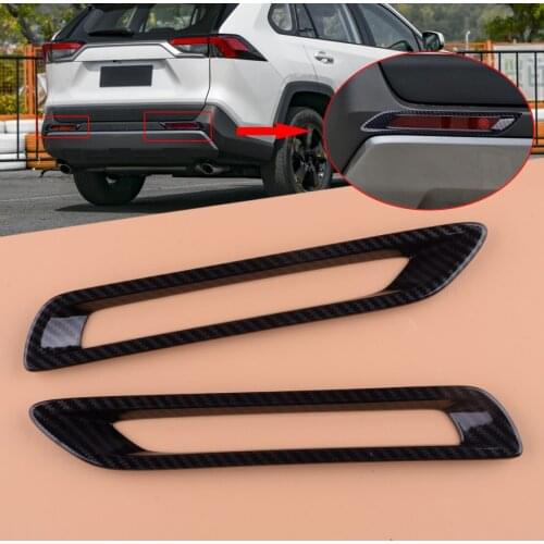 ABS 1 Pair Carbon Fiber Style Rear Tail Fog Light Lamp Cover Trim Fit For Toyota RAV4 2019 2020