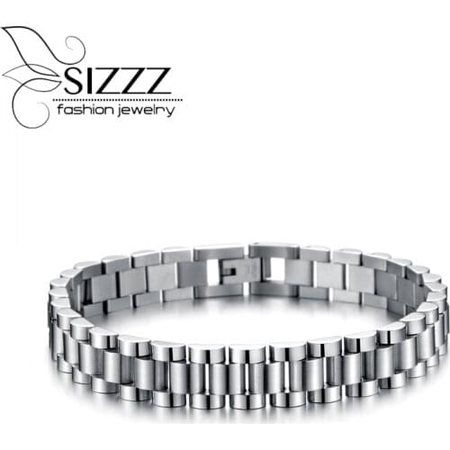 SIZZZ 21cm long 10mm wide factory direct sales of European and American stainless steel watch chain Bracelet&Bangles for men