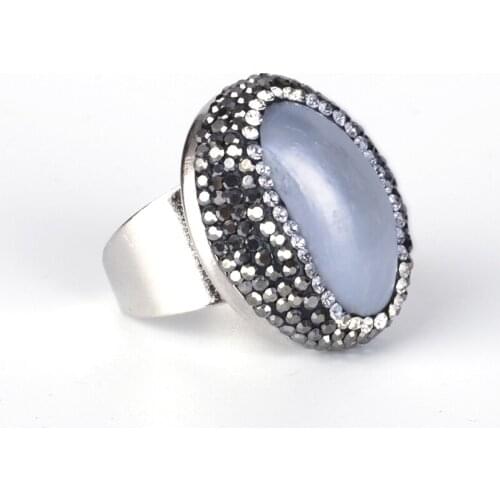 Dankaishi Women Fashion Rings Jewelry Oval Shape Natural Stone Antique Vintage Style Paved with Rhinestone Crystal Birthday Gift