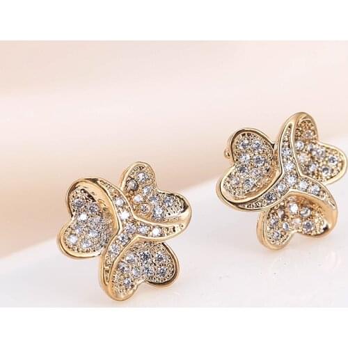 DE172 Fashion Exquisite Elegant 4A Zircon Geometry Flower Ear Stud GIRLS Gift Party Banquet WOMENS Jewelry Earrings 2021