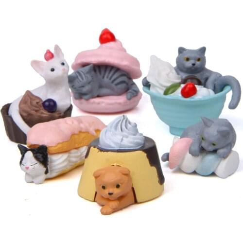6Pcs Dessert Cats Animal Model Figurine Miniature Bonsai Fairy Garden Decoration Tabletop Ornaments Birthday Gift Crafts