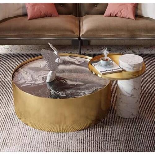 ChinaFurniture manufacturing factory, Nordic light luxury marble tabletop, creative stainless steel base coffee table