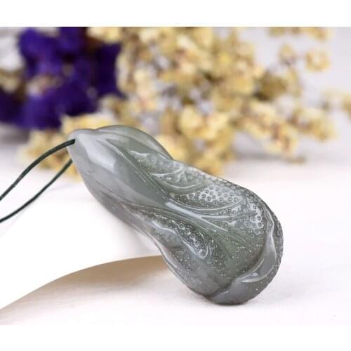 H44#Hetian jade green jade cabbage pendant Baicai gathers smoke purple jade brand pendant