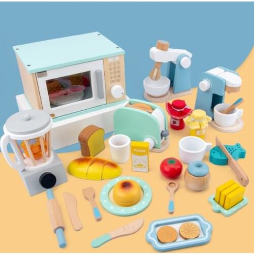 Pretend Play Toy Simulation Wooden Wooden Kitchen Coffee Machine Toaster Machine Food Mixer Baby Early Learning Educational Toy