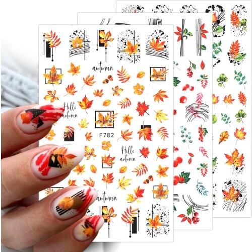 Maple Leaves 3D Nail Sticker Gold Black Laser Leaf Tree Holo Geometrics Lines Adhesive Transfer Sticker DIY Nail Decoration