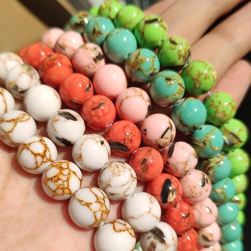 Multicolor Shell Howlite Spun Gold Round Beads Loose Spacer Beads for Jewelry Making DIY Handmade Bracelet 15inch