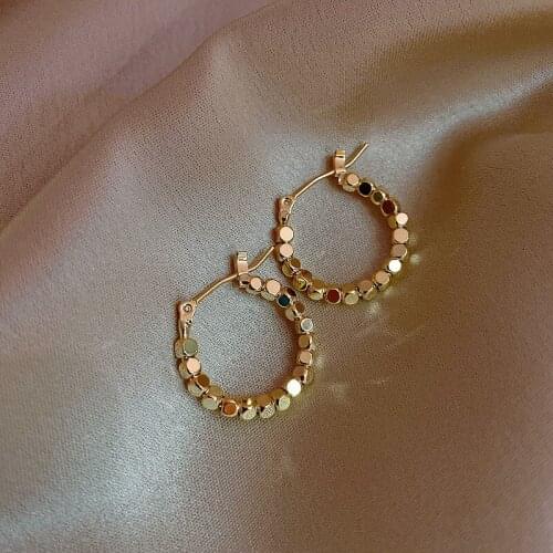 Trendy Gold Small Qquare Beaded Hoop Earrings For Women Korean Fashion Zinc Alloy Metal Round Charm Party Drop Earrings Jewelry