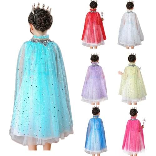New Girls Multiple Colour Sequins Cape Cloak Costume Drawstring Tulle Princess Sofia Aurora Elsa Halloween Fancy Dress Up Mantle