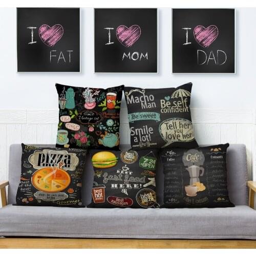 Hand Drawn Poster Print Cushion Cover 45*45cm Linen Pillow Covers Throw Pillows Cases Sofa Home Decor Pillowcase