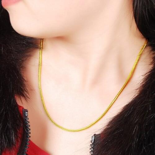 2MM Chains Necklaces Wholesale Fashion Jewelry 24K Yellow Gold Color Necklaces for Men Women Luxury Party Accessories