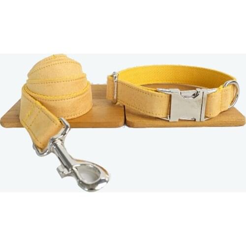 Customized Dog Collar Engraved Puppy ID Tag Leash Collar Set Adjustable Outdoor Solid Canvas Pet Collar Leash THE YELLOW