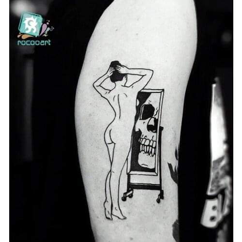 Rocooart Body Art Black White Drawing Little Element Small Flowers Floral Ballet Water Transfer Temporary Fake Tattoos Sticker