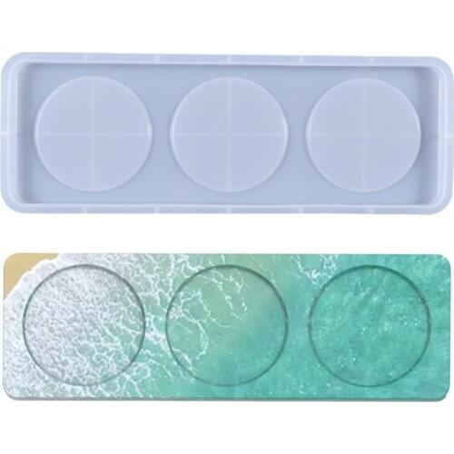 Crystal Epoxy Resin Mold 3-Grids Wine Bottle Tray Wine Cup Plate Board Silicone Mould DIY Crafts Home Decorations Mold