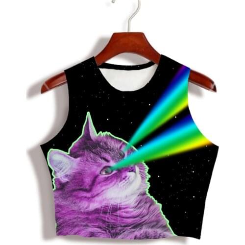 Custom Made your own designs Sublimation Print UFO Kitty Milk Silk sleeveless Crop Tops