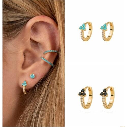 BOAKO Black /Purple Zircon Real 925 Sterling Silver Small Hoop Earrings For Women Round Piercing Earring Jewelry Pendientes Gift