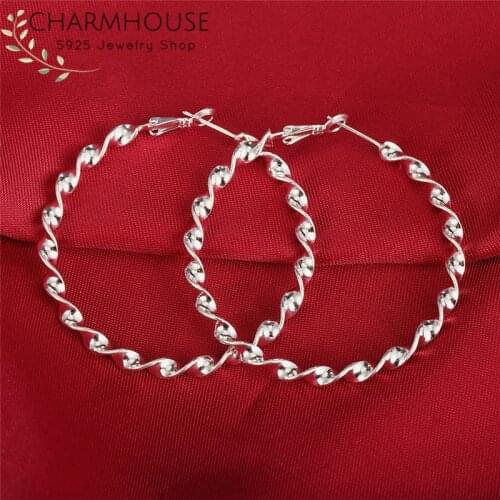 Charmhouse Sterling Silver Earrings For Women Big Circle Twisted Hoop Earing 925 Silver Jewelry Accessories Brincos Pendientes