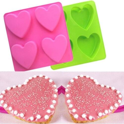 DIY 4-cell Love Heart Silicone Fondant Mold Cake Chocolate Soap Baking Mould