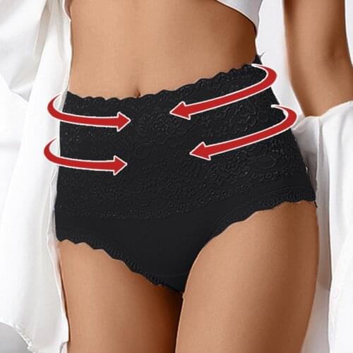High Waist Lace Panties Women Seamless Slimming Tummy Control Briefs Sexy Plus Size Shapers Lingerie Cotton Health Knickers