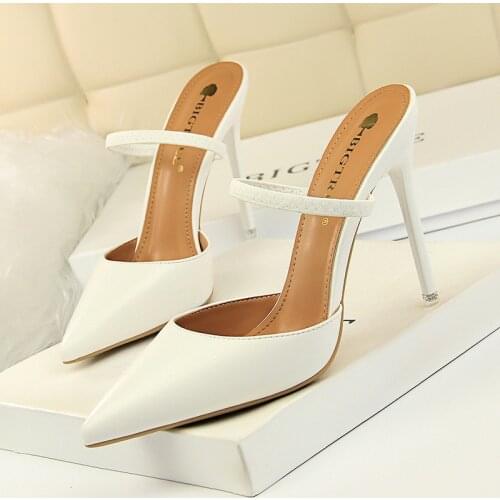 Women Shoes Pumps Pointed Toe Pointed Hollow Word band 10.5CM thin High Heels Boat Wedding Dress Office Party Shoes