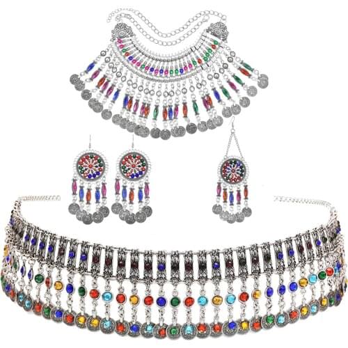 Turkish Bohemian Coin Necklaces Earrings Belly Chains Hair Clips Jewelry Sets for Women Afghan Indian Festival Party Jewelry