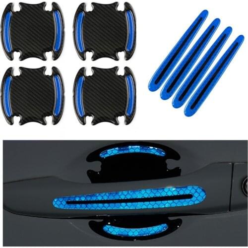Universal Blue Car Reflective Sticker Door Handle Door Bowl Protection Guards Trim Stickers Reflective Warning Protector
