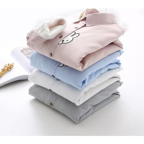 2021 Spring and Autumn Warm Plus Velvet Shirt Female Placket Rabbit Embroidered Fleece Thickened Girl Bottoming Shirt harajuku