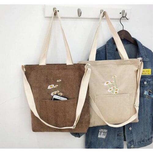 Women Canvas Corduroy Messenger Crossbody Bag Women Shoulder Bag Japanese Large-Capacity Flower Print Tote Shopper Bags