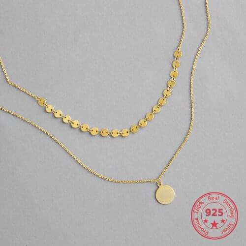 Factory Price 100% 925 Sterling Silver Necklace Multiple Circular Tandem Chains Double Layer Design Simple Ladies Jewelry