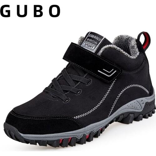 Winter Men Snow Boots High Quality Leather Suede Mens Plush Couple Warm Boot With Velvet Shoes Non-slip Outdoor Walking Shoes