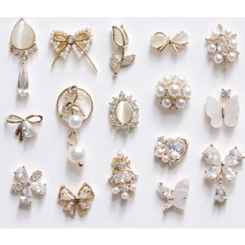 10pcs 3D Butterfly Rose Flower Alloy Nail Art Zircon Pearl Crystal Metal Manicure Nails Accesorios Supplies Decorations Charms