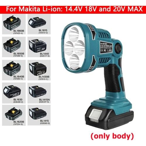 18V Cordless LED Flashlight Outdoors Spotlight Light for Makita DML812 Without Battery 4 Modes Work Light with USB
