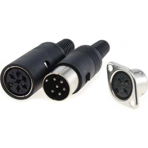 2pcs(1 pair) 3/4/5/6/7/8 Pin Male Female S Type DIN Power Plug Connectors Hulled Panel Mount Chassis Solderless Keyboard Jack
