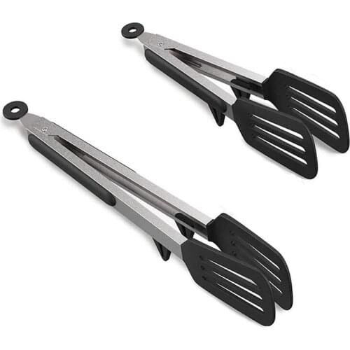 2 Pack Kitchen Tongs,Premium Stainless Steel Locking Cooking Tongs with Silicone Tips, Non-Slip Food Tongs for Cooking