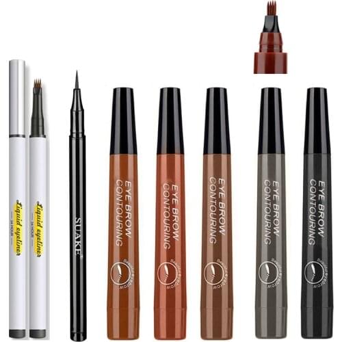 3 Colors 4 Fork Tip Eyebrow Tattoo Pencil 4 Fork Liquid Eye Brow Pencil Waterproof Eyes Makeup Female Cosmetics Maquiagem TSLM1