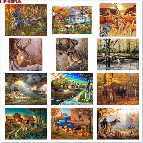 5D Full Drill Diy Diamond Painting Cross Stitch Resin Square/round Diamond Embroidery Decoratio picture animal deer field bear