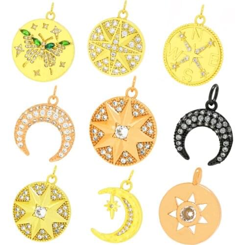 Bead Buckle Jewelry Moon New Round Micro Set Pendant Six Awn Star Pendant Hollow Jewelry Accessories