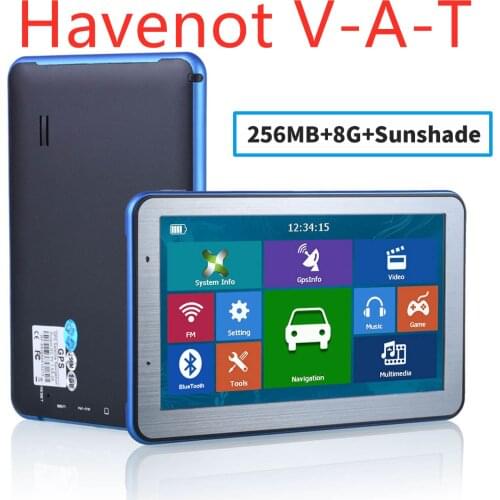 Free shipping havenot V-AT 5PCS 7 Inch Gps Navigator Portable Navigator 8GB-256MB+Sunshade+Resistive Gps Navigation Maps Truck