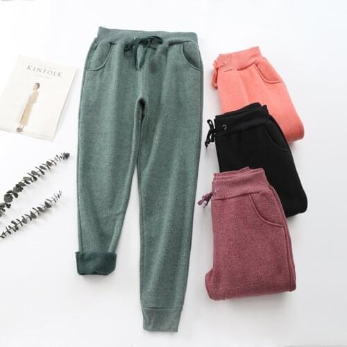 2020 Spring Women Casual Sweatpants Gym Workout Solid Thin Fleece Trousers Velvet Winter Warm Female Sport Pants Running