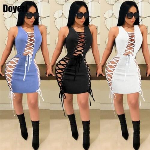 Black Faux Leather Dress Women Sexy Summer Dresses 2020 Chic Fashion Lace Up Front Hollow Out Clubwear Mini Bodycon Party Dress