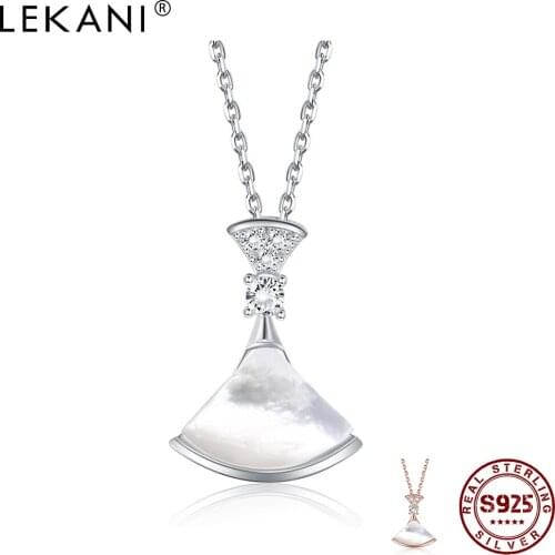 LEKANI 925 Sterling Silver Chokers Necklaces For Women Shining Zircon Geometric Sector Shell Pendant Necklace Fine Jewelry