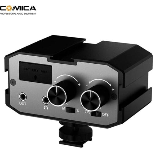 Comica AX1 Universal Microphone Audio Adapter Mixer Preamplifier with Stereo& Dual Mono inputs for Canon Nikon Camera Camcorders